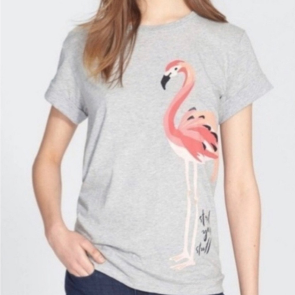 Grey kate spade new york Oversized Scoop Neck Flamingo Tee - Size XS
